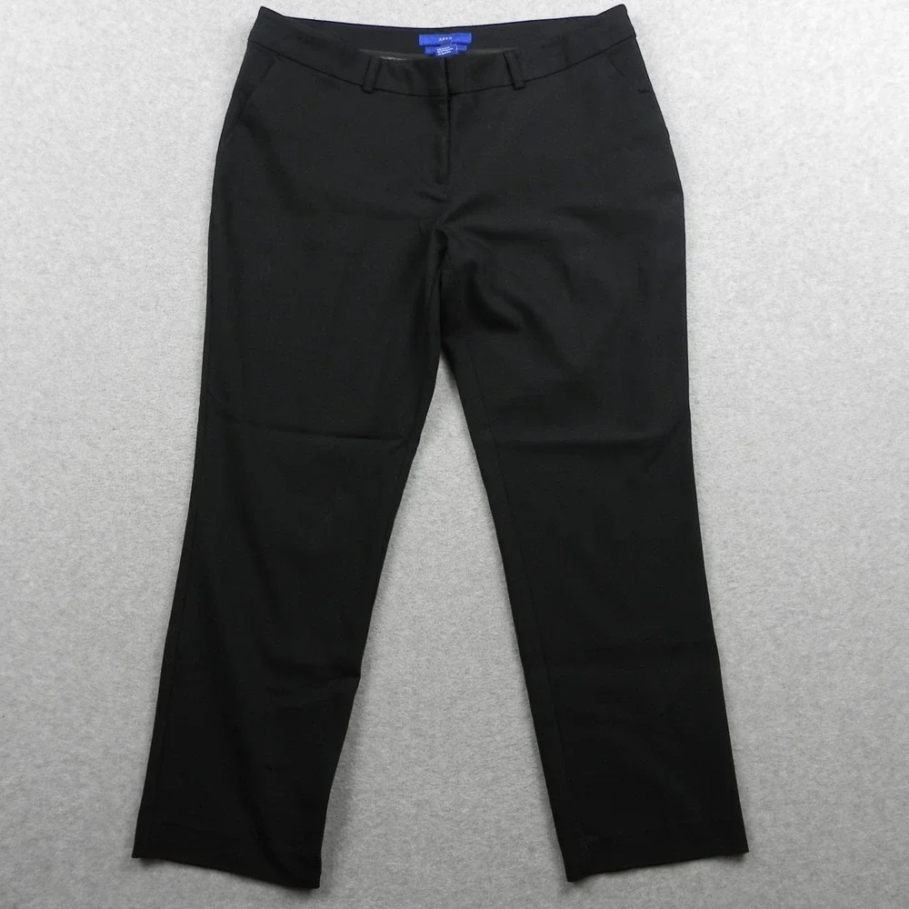 Apt 9 Pants Womens 12P Torie Dress Slacks Suit Stretch‎ Flex Flat Front Black